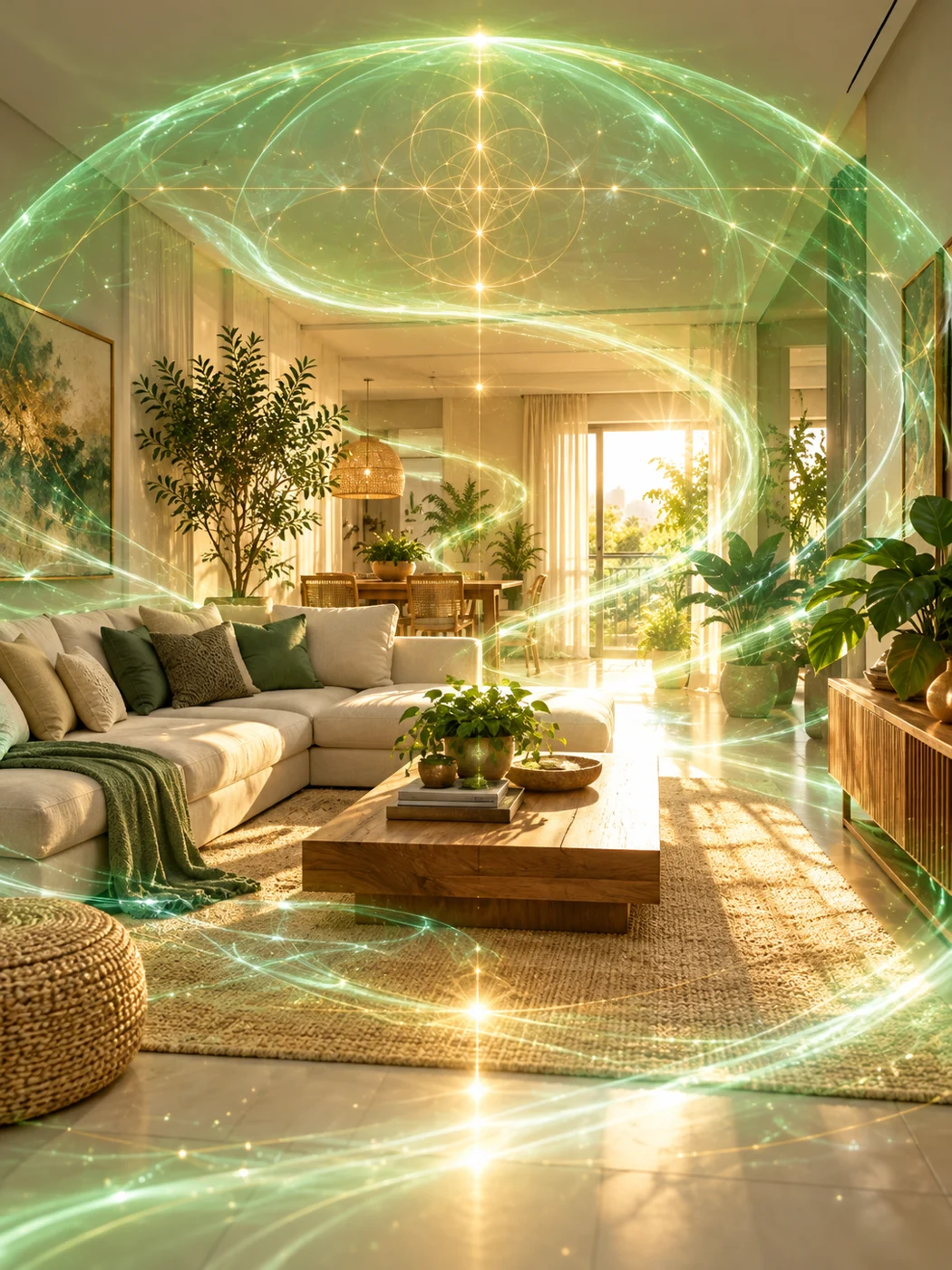 Ilustração simbólica de harmonização energética de um ambiente